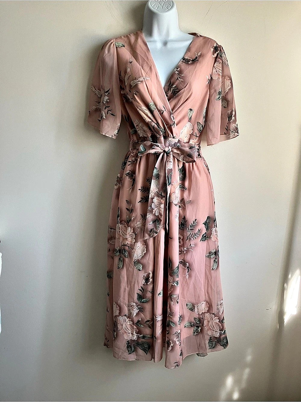 Floral Midi Wrap Dress in Pink New